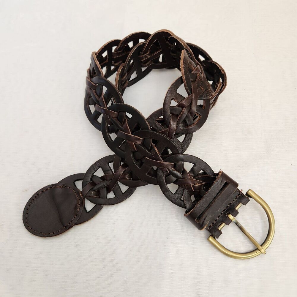 Delia's Belt Woman's S/M Brown Leather Roped Brass Buckle Adjustable 43 in Long